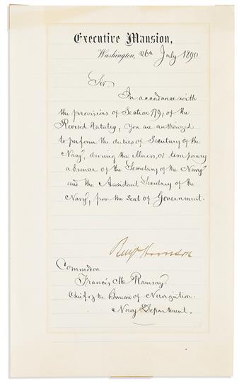 (PRESIDENTS.) Two Documents Signed, as President: James Buchanan * Benjamin Harrison.